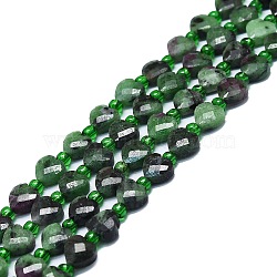 Natural Ruby in Zoisite Beads Strands, with Seed Beads, Faceted, Heart, 6x6x3.5mm, Hole: 1mm, about 50pcs/strand, 15.35 inch(39cm)(G-K245-P01-01)