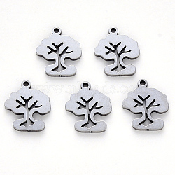 304 Stainless Steel Charms, Laser Cut, Tree of Life, Stainless Steel Color, 13x11x1mm, Hole: 1.2mm(STAS-N092-04A)