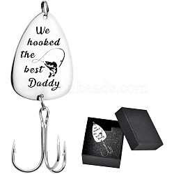 Alloy Carp Fishing Jig Hooks, with Stainless Steel Guitar Pieces, Fishing Tackle, Cardboard Jewelry Boxes, Word We hookded the best daddy, Platinum, 87x33mm, 1pc/box(STAS-FG0001-04D)