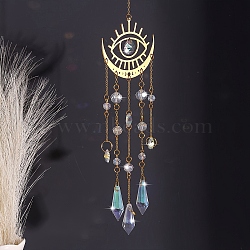 Metal Moon Hanging Ornaments, Cone Glass Tassel Suncatchers for Outdoor Garden Decorations, Eye, 450mm(PW-WG37918-02)