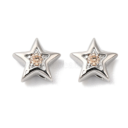 Brass with Cubic Zirconia Beads Beads, Real Platinum Plated, Star, Bisque, 7.5x8x3mm, Hole: 1mm(KK-K333-29P-05)