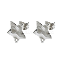 Non-Tarnish 304 Stainless Steel Stud Earring Findings, Star, 12x12.5mm, Hole: 1.4mm, Pin: 10.5mm(STAS-L024-003P-09)