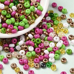 Opaque & Transparent & Metallic Colours Glass Seed Beads, Round Hole, Round, Camellia, 4~4.5x2.5~3mm, Hole: 1.2~1.4mm, about 5769Pcs/pound(SEED-A030-07D)