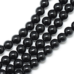 Synthetic Black Stone Bead Strands, Round, 8~9mm, Hole: 1mm, about 46pcs/strand, 15.3 inch(X-G-R345-8mm-35-1)
