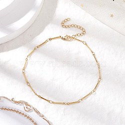 304 Stainless Steel Cuboid Bar Link Chain Anklets for Women, Golden, 9 inch(229mm)(AJEW-AN00660)