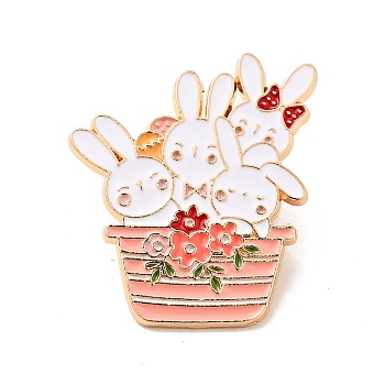 Rabbit Theme Enamel Brooch, Light Gold Alloy Badge for 2023 Year Chinese Style Gift, Bag Pattern, 35.3x31.2x1.6mm