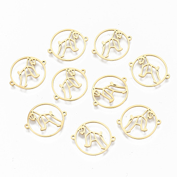 304 Stainless Steel Links Connectors, Laser Cut, Ring with Hollow Horse, Real 18K Gold Plated, 15x18x1mm, Hole: 0.8mm