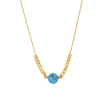 Stainless Steel Pendant Necklace for Women, Round & Cube, Golden, Deep Sky Blue, 15-3/4 inch(40cm)