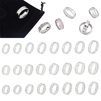 24Pcs 24 Style 201 & 304 Stainless Steel Grooved Finger Ring Settings, Ring Core Blank, for Inlay Ring Jewelry Making, Stainless Steel Color, US Size 5 1/4(15.9mm)~US Size 14(23mm), 1pc/style