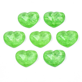Transparent Resin Cabochons, Water Ripple, Heart, Lime Green, 17x21x7.5mm