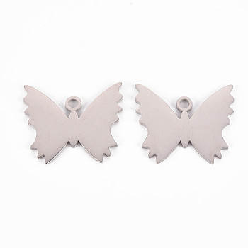 304 Stainless Steel Pendants, Laser Cut, Butterfly, Stainless Steel Color, 21x25x1mm, Hole: 2mm