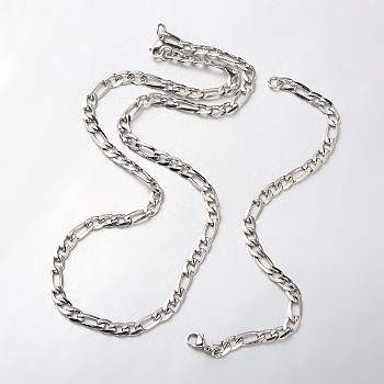 304 Stainless Steel Figaro Chain Necklaces and Bracelets Sets, with Stainless Steel Lobster Clasps, Faceted, Stainless Steel Color, 21.65 inch(550mm), 220mm(8-5/8 inch)