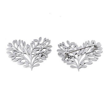 201 Stainless Steel Heart Tree Lapel Pin, Creative Badge for Backpack Clothes, Nickel Free & Lead Free, Stainless Steel Color, 36x44x7mm, Pin: 0.7mm