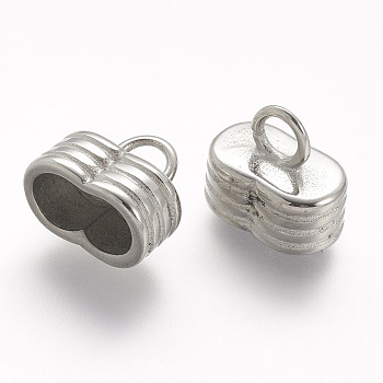 304 Stainless Steel Cord Ends, For Leather Cord Bracelets Making, Stainless Steel Color, 12x13x8mm, Hole: 3.5mm, Inner Diameter: 5mm