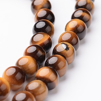 Round Natural Tiger Eye Bead Strands, Grade A, 6mm, hole: 1mm, about 63~65pcs/strand, 15 inch