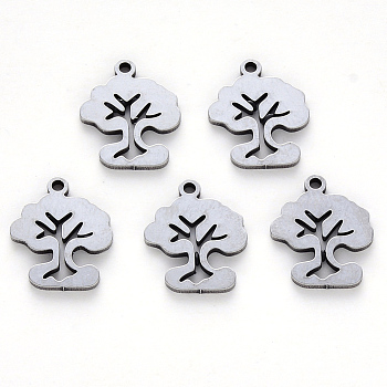 304 Stainless Steel Charms, Laser Cut, Tree of Life, Stainless Steel Color, 13x11x1mm, Hole: 1.2mm