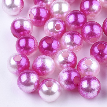 Acrylic Imitation Pearl Beads, Round, Magenta, 8mm, Hole: 1.2~2mm, about 1800pcs/500g