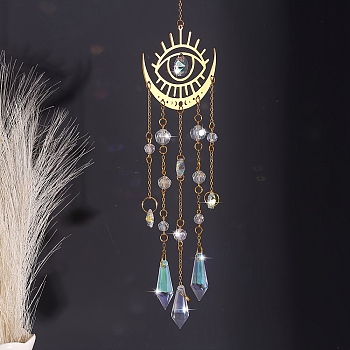 Metal Moon Hanging Ornaments, Cone Glass Tassel Suncatchers for Outdoor Garden Decorations, Eye, 450mm