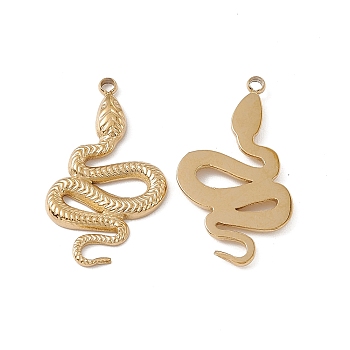 Vacuum Plating 201 Stainless Steel Pendants, Snake Charm, Real 18K Gold Plated, 26x24.5x1.5mm, Hole: 1.4mm