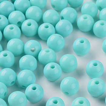 Opaque Acrylic Beads, Round, Pale Turquoise, 8x7mm, Hole: 2mm, about 1745pcs/500g