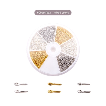 1 Box Three Colors Iron Screw Eye Pin Peg Bails, For Half Drilled Beads, Golden, Silver and Platinum Color, 10x4x1mm, Hole: 2mm, about 100pcs/centainer, about 600pcs/box