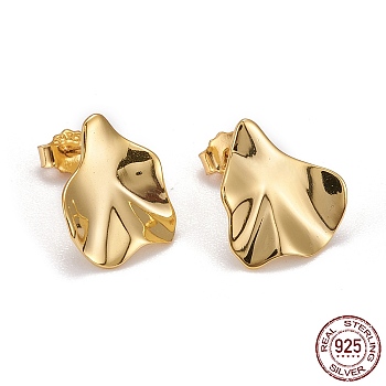 925 Sterling Silver Stud Earrings, with Ear Nuts, Nuggets, Golden, 13x10x1.5mm, Pin: 0.7mm