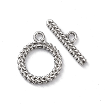 304 Stainless Steel Ring Toggle Clasps, Stainless Steel Color, 19x16x2mm, Hole: 2mm