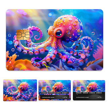 Plastic Waterproof Card Stickers, Self-adhesion Card Skin for Bank Card Decor, Rectangle, Octopus, 140x190mm