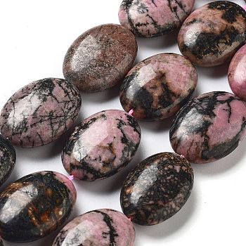 Natural Rhodonite Beads Strands, Flat Oval, 25x18x8~9mm, Hole: 0.9~1mm, about 8pcs/strand, 7.72''~7.87''(19.6~20cm)