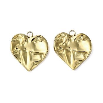 304 Stainless Steel Pendants, Textured, Heart Charm, Real 18K Gold Plated, 14.5x13x2.2mm, Hole: 1.5mm