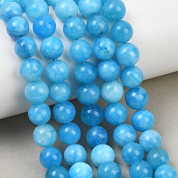 Natural Dyed White Jade Beads Strands, Smooth Round, Deep Sky Blue, 8mm, Hole: 1mm, about 46pcs/strand, 14.96''(38cm)