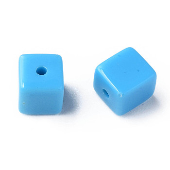 Opaque Acrylic Beads, Cube, Deep Sky Blue, 10.5x9.5x9.5mm, Hole: 2mm, about 490pcs/500g