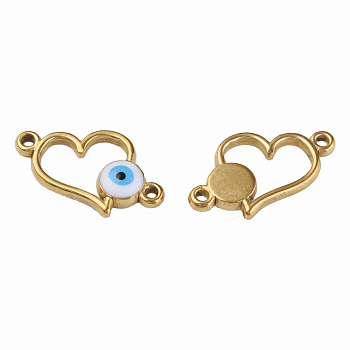 304 Stainless Steel Enamel Connector Charms, Golden, Heart with Evil Eye, White, 11.5x18x3mm, Hole: 1.2mm