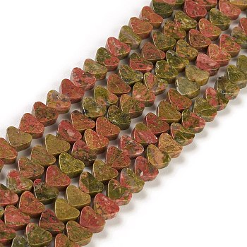 Natural Unakite Beads Strands, Heart, 7~7.5mm, Hole: 0.6mm, about 62pcs/strand, 14.80''~15''(37.6~38.1cm)
