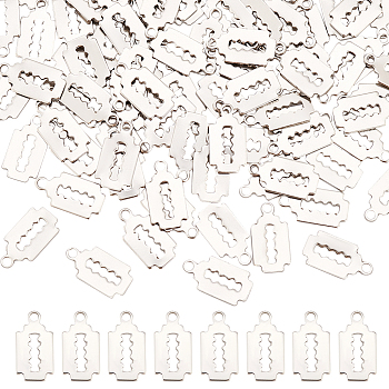 100Pcs 201 Stainless Steel Charms, Laser Cut, Blade Shape, Stainless Steel Color, 13x7x0.5mm, Hole: 1.4mm