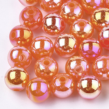 Plastic Beads, AB Color Plated, Round, Dark Orange, 8mm, Hole: 1.8mm, 2000pcs/500g