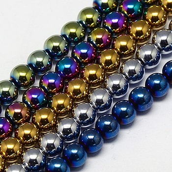 Electroplate Non-magnetic Synthetic Hematite Beads Strands, Round, Grade A, Mixed Color, 8mm, Hole: 1.5mm, about 50pcs/strand, 16 inch