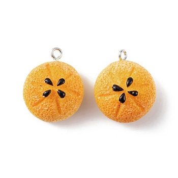 Resin Imitation Food Pendants, Bread Charms with Platinum Plated Iron Loops, Orange, 23x19.5x14mm