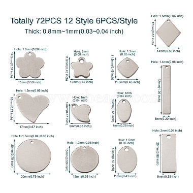 72pcs 12 style 201 pendentifs d'étiquette vierge en acier inoxydable(STAS-PJ0001-31)-4