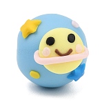 Handmade Polymer Clay Beads, Smiling Planet, Blue, 17x16.5mm, Hole: 3mm(PR-CBA40AD-04)