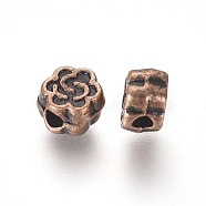 Tibetan Style Alloy Beads, Flower, Red Copper, Lead Free & Cadmium Free & Nickel Free, 4.5x3mm, Hole: 1mm(RLF0282Y-NF)