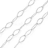 304 Stainless Steel Textured Horse Eye Link Chains, Soldered, with Spool, Stainless Steel Color, 15x6.5x1mm, about 16.40 Feet(5m)/Roll(CHS-I020-01B-P)