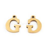 201 Stainless Steel Charms, Alphabet, Letter.G, 9x7x1mm, Hole: 1mm(STAS-N091-176G-LG)