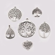 Tibetan Style Alloy Pendants, Mix Shapes with Tree of Life, Antique Silver, 23~47x21~42x1.5~8mm, Hole: 2~6mm, 6pcs/set(TIBE-X0019-07)