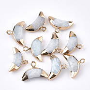 Electroplate Natural Amazonite Charms, with Iron Findings, Faceted, Moon, Golden, 12~13x18~19x5mm, Hole: 1.8mm(G-S344-48K)