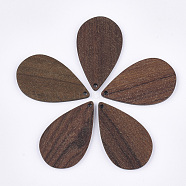Walnut Wood Pendants, Teardrop, Saddle Brown, 39.5x24x2mm, Hole: 1.8mm(WOOD-S054-08)
