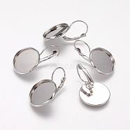 Brass Leverback Earring Findings, Round, Platinum, 20mm wide, 32mm long, Tray: 18mm, Pin: 0.8mm(KK-H024-P)