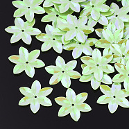 Ornament Accessories, PVC Plastic Paillette/Sequins Beads, Flower, Pale Green, 13~13.5x12x0.4mm, Hole: 1.4mm, about 9000pcs/500g(PVC-S033-01F)