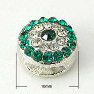 Alloy Rhinestone Beads, Cadmium Free & Lead Free, Grade A, Platinum Color, Round, Emerald, 10x6mm, Hole: 1.5mm(RB-E007-1)