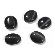Cat Eye Glass Cabochons, Oval/Rice, Black, about 10mm wide, 14mm long,about 3mm thick(CE061-10X14-33)